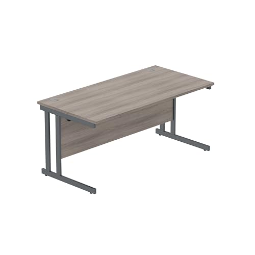 Office Hippo Heavy Duty Rectangular Cantilever PC Desk, Table, Home, Integrated Cable Ports, 5 Yr Wty, Graphite Frame, Alaskan Grey Oak