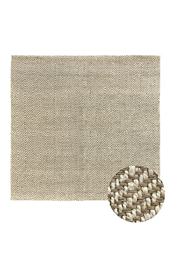 HAMID - Natural Jute Rug, Alcazar Jute Rug, 100% Natural Jute Fibre, Soft Carpet, Hand Woven – Living Room, Bedroom, Hallway Rug – (White, 200 x 200 cm)
