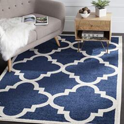 Safavieh Trellis Indoor/Outdoor Woven Rectangle Area Rug, Amherst Collection, AMT423, in Navy / Beige, 122 X 183 cm for Garden, Patio or Any Outdoor Space