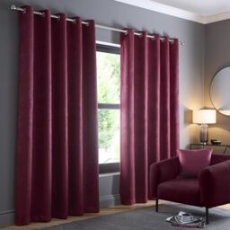 Fusion - Wine Red Curtains W46 x L90 (117 x 229cm) - 2x Panels - Eyelet in Red Wine - Thermal for Bedroom/Living Room - Red Curtains & Drapes - Door - Strata Collection