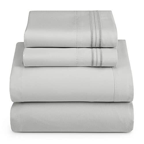 Hearth & Harbor RV Short Queen Size Sheets - 4 Piece Bed Sheet Set, Hotel Luxury Double Brushed Bed Sheets - Extra Soft Bedding Sheets & Pillowcases, Short Queen, Silver Grey