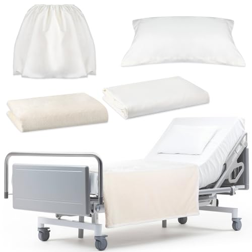 SmoothNovelty 4 Pcs Hospital Bed Sheets Set, Soft Knitted Standard Sheets Quality, Include Fitted Coverlet, Quilt Cover, Pillow Case and Blanket (White)