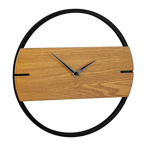 Relaxdays Wooden-look Wall Clock, Modern, Analogue, for Kitchen, Living Room, Hallway & Office, Ø 30 cm, Brown/Black