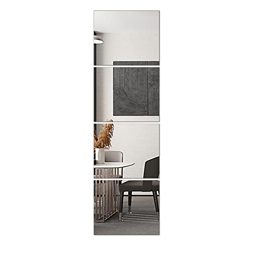 Delma Glass Full Length Wall Mirror Tiles, 14'' x 12'' x 4PCS, Frameless Full Body Mirror Tiles for Bedroom, Full Length Mirror Wall Mounted for Home Gym, Door (Glass - 14'' x 12'' x 0.1'' - 4PCS)