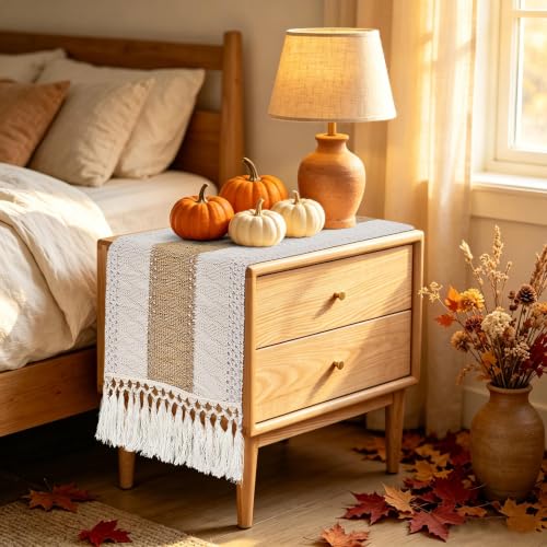 yuboo Boho Coffee Table Runner Short, Small Brown Coffee Table Cover, Dresser Runners for Bedroom, Nightstand, End Table, Fall Farmhouse Table Desk Decor,48 Inches Long