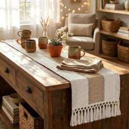 yuboo Boho Coffee Table Runner Short, Small Brown Coffee Table Cover, Dresser Runners for Bedroom, Nightstand, End Table, Fall Farmhouse Table Desk Decor,48 Inches Long