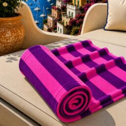 PETTI Artigiani Italiani - Microfibre Beach Towel, Beach or Pool Towel, Beach Towel, Large 90 x 180 cm, Fuchsia Purple Stripes
