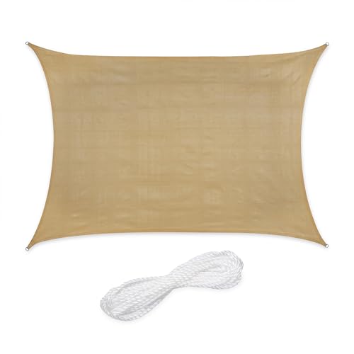 Relaxdays Sun Sail Shade, Triangular Awning, 2 x 4 m, HDPE Fabric, for Patio & Garden, with Tensioning Ropes, Beige, 2x4m