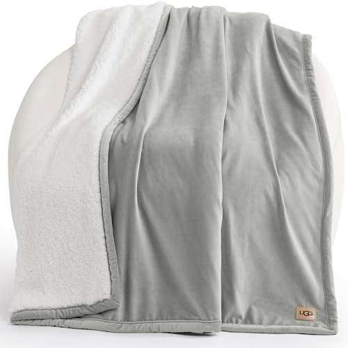 UGG 01465 Bliss Sherpa Fully Reversible Throw Blanket for Couch or Bed Machine Washable Easy Care Soft Plush Luxury Oversized Accent Blankets, 70 x 50-Inch, Seal