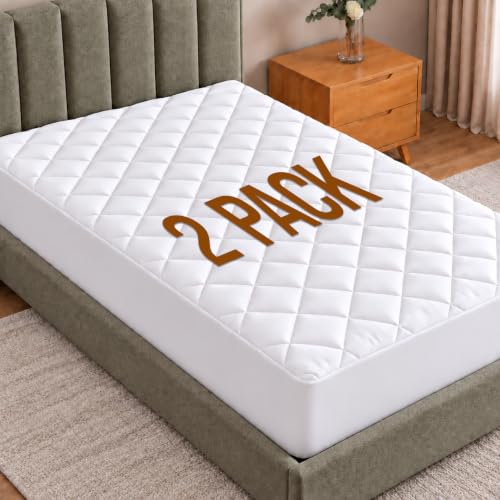 Utopia Bedding Quilted Mattress Protector for Mattress Up to 16 Inches Thick, Machine Washable Stretch Mattress Protector for Single Mattress, White, Pack of 2