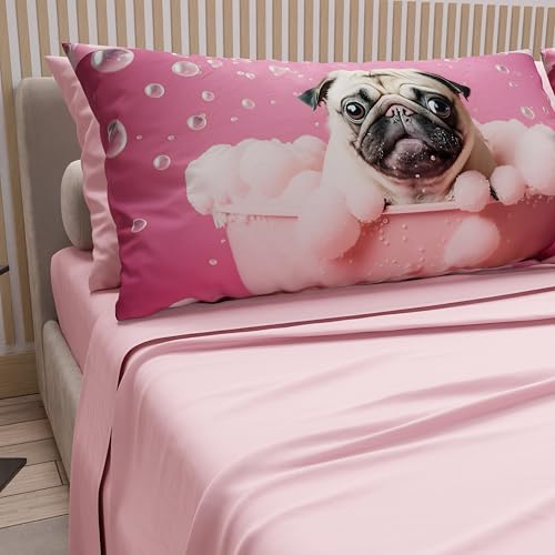 PETTI Artigiani Italiani - Animal Bed Linen with Dogs in Cotton with Pillowcases in Digital Print, Single Bed Sheet, Pink Single Bed Set, 100% Made in Italy