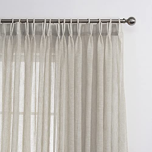 "LANTIME Sheer Curtains 84 inches Long, Faux Linen Double Pleated Window Sheer Curtains Panels Drapery for Home, Hotel, Office, 42"" W x 84"" L, Set of 2, Camel"