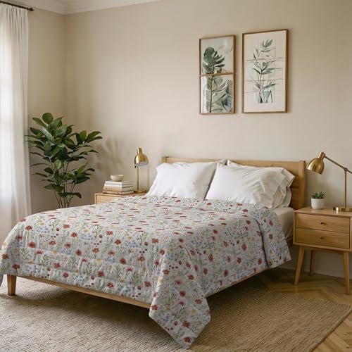 Karma Line Summer Quilt Made in Italy Printed Soft Microfibre Bedspread - Spring Summer Mid-Season Quilt - Printemps, Double 250 x 240 cm