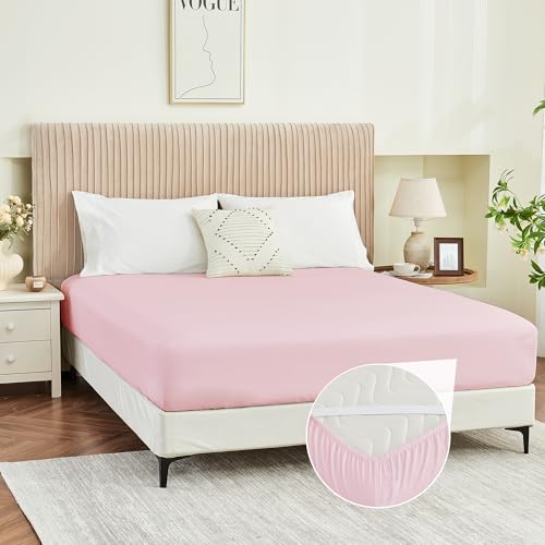 Yuurom King Fitted Sheet Only, Corner Straps Ultra Soft Brushed Microfiber Hotel Quality Bottom Sheet, Deep Pocket Fits 8-14 inches Mattresses, Luxury Durable Sheets for King Size Bed, Pink