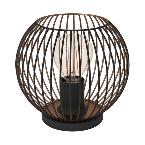 Eglo Bedside lamp Almanzora, Round Table Light Fitting, Living Room and Bedroom Lighting, Metal in Black and Copper, E27 Socket, Ø 20 cm