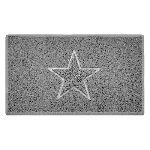 Nicoman Star Shape Embossed Entrance Door Mat Non Slip Dirt Trapper PVC Spaghetti Mat with Rubber Base, Jet Washable Quick Drying Doormat Indoor or Outdoor - (Medium, Grey, 75 x 44cm)