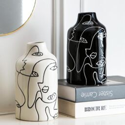 Kimdio Ceramic Vases Set 2 Pieces Black and White Flowers Irregular Design Abstract White Modern Home Decor Living Room Minimalist Decorative Vase for Pampas Grass