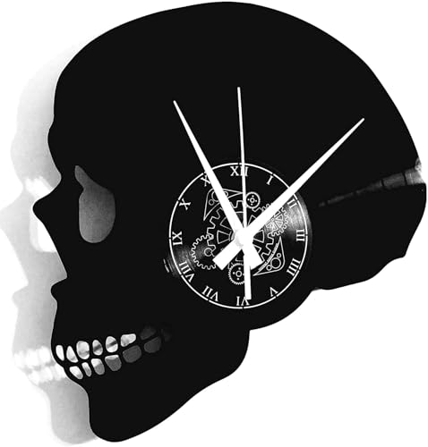 Instant Karma Clocks - Skull Wall Clock for Gothic Decor, Horror Fans, Tattoo Studios – Silent No-Ticking – Perfect for Bedroom, Office, Studio, Cabin, Living Room – Unique Decoration