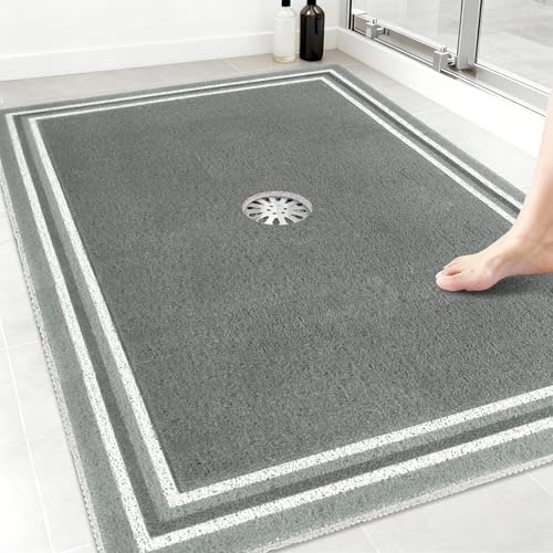 Shower Mat Non Slip: 47x32 Inch Extra Large Shower Mats for Inside Shower, Anti Slip Shower Floor Mat, Loofah Shower Stall Mats for Elderly, Non Slip Shower Mat with Drain Hole in Middle