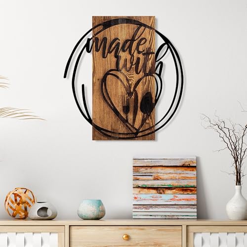 Elegant Decorative Wooden Wall Accessory, 55 x 57 cm, 100% Real Wood (3 cm) & Metal (1.5 mm), Unique Walnut & Black Finish, Perfect for Home Decor