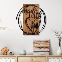 Elegant Decorative Wooden Wall Accessory, 55 x 57 cm, 100% Real Wood (3 cm) & Metal (1.5 mm), Unique Walnut & Black Finish, Perfect for Home Decor