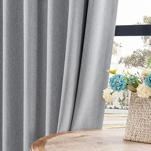 Joydeco Faux Linen Blackout Curtains for Bedroom,Light Grey Blackout Curtains 96 inches Long,100% Blackout Sound Proof Thermal Insulated Window Drapes Luxury Decor(W52xL96 Inch,Light Grey)