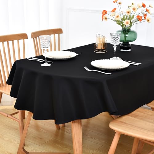 NEWISHER Black Oval Tablecloth 60x84 inch, Heavy Duty Polyester Fabric Table Cloth, Reusable Washable Solid Table Cover for Dining, Kitchen, Party, Wedding, Indoor Outdoor Tabletop Decoration