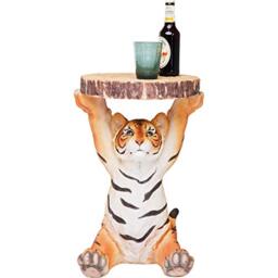 Kare Design Side Table Animal Tiger, Brown, Orange, Animal Motif, Gift Idea, Round Bedside Table, Room Decor, Home Decoration for Living Room, Office, Hallway, 52x35x33 cm