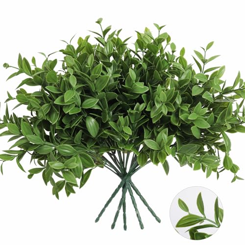 RECUTMS Artificial Plants & Flowers for Outside Outdoor Artificial Flowers Fake Outdoor Plants Faux UV Resistant Flower Plastic Shrubs Indoor Outside Hanging Decorations (Green, 6 Bundles)