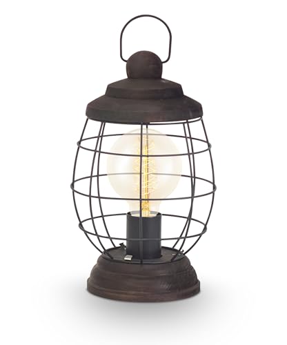 EGLO 49288 BAMPTON Table Lamp in Brown-Patina Steel and Wood