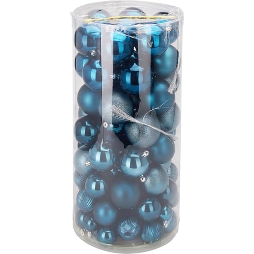 Well Home Set of 100 Blue Christmas Baubles in PET Tube with Different Designs and Finishes