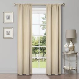 "Superior Blackout Curtains, Room Darkening, Bedroom, Living Window Accents, Sun Blocking, Thermal, Classic Modern, Solid Collection, Set of 2 Panels, Rod Pocket, 26"" x 84"", Ivory"