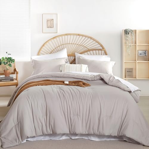 weigelia King Comforter Set with Sheets - 7 Pieces Bed in a Bag King - All Season, Boho Style, Soft Lightweight Linen Grey Bedding Set with Sheets, Pillow Shams, Pillowcases