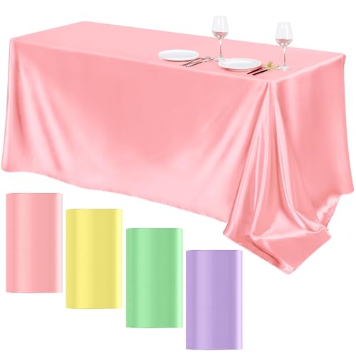 TURSTIN 4 Packs Pastel Rainbow Satin Tablecloth 102 x 58 Inch Overlay Satin Table Cover Rectangle Bright Silk Tablecloth Smooth Fabric Table Decoration for Wedding Banquet Party Events