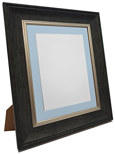 FRAMES BY POST Scandi Vintage Picture Photo and Poster Frame, Recycled Plastic, Charcoal Grey with Blue Mount, 50 x 70 cm Image Size A2