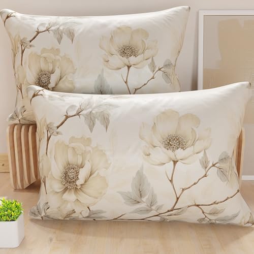 PETTI Italian Artisans - Pair of Bed Pillowcases 50x80 cm, Hypoallergenic Microfiber Pillowcase, Set of Two Double Pillowcases with Floral Pattern, 100% Made in Italy
