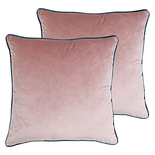 Paoletti Meridian Twin Pack Feather Filled Cushions, Blush/Teal, 55 x 55 cm