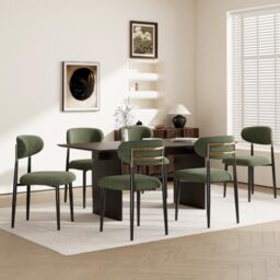 MALOL Dining Chairs Set of 6, Fabric Chairs for Dining Room with Metal Legs & Curved Backrest & Thick Cushion, Upholstered Kitchen Chair with Anti-Slip Pads, Green
