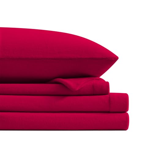 Petrichor Flannel Fleece King Size Sheet Set Red ??? Ultra Soft Anti-Static Plush Bedding, 4 Piece (1 Fitted Sheet, 1 Flat Sheet, 2 Pillowcases)