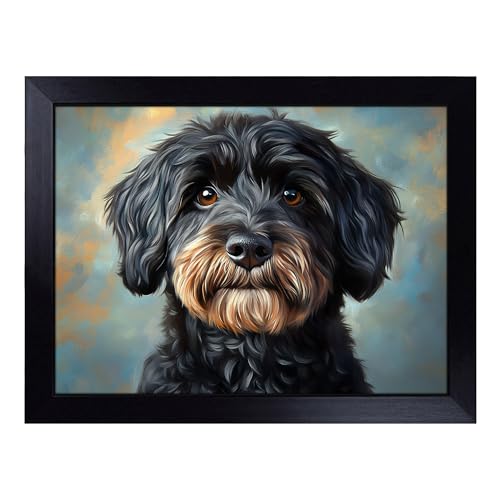 Lap Tray with Bean Bag Cushion, Labradoodle Dog - Handmade in the UK, Raised Wooden Edge, Padded Cushion, Heat-Resistant Wipe-Clean Surface, for Meals, Laptops and Crafts