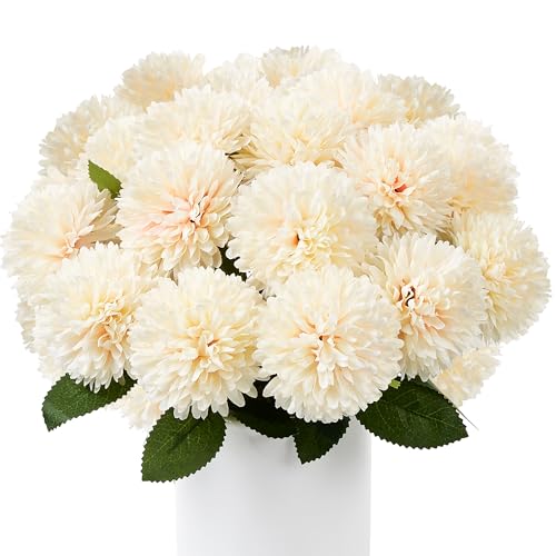 SITUMEIZI 12 Pcs Champagne Artificial Chrysanthemums Flowers Ball Flower Fake Mums Silk for Wedding Home Kitchen Decoration Floral Arrangement