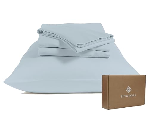 "BIOWEAVES 100% Organic Cotton Sheets, 300 Thread Count 4-Piece GOTS Certified Bed Sheet Set Fits Mattress Upto 17"" Deep Pocket, Soft & Silky Sateen Weave (King, Shore)"