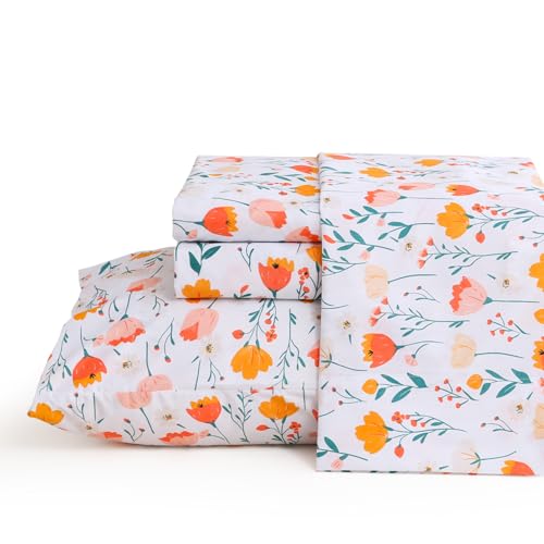 "JSD Floral Printed Sheet Set Cal King 16"" Deep Pocket - 4 Piece Soft Botanical Pattern Microfiber Sheets, OEKO-TEX Certified Sheets for Sensitive Skin"