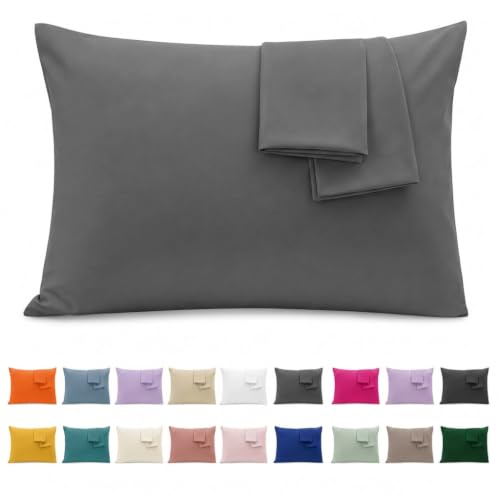 Jenny Sesal - Plain Cotton Pillowcases - Pack of 2 with Envelope Closure - Super Soft and Pleasant to the Touch - Perfect Size - 100% Pure Cotton (Charcoal Grey)
