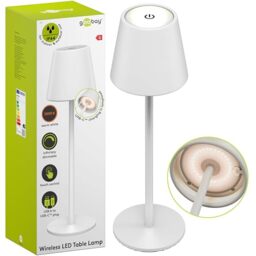 goobay Wireless LED Table Lamp 37 cm, dimmable, touch control, 170 lm, warm white 3000 K, battery up to 20 hours, IP44 splash water protection, metal housing, incl. USB-C charging cable – white, 77672