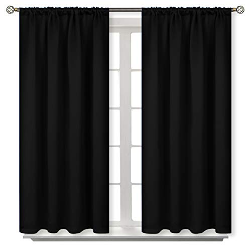 BGment Black Blackout Curtains for Bedroom Kitchen Window 42 x 45 Inch - Rod Pocket Thermal Insulated Drapes for Bathroom Rv Privacy Short Length Blinds, 42 x 45 Inch, 2 Panels