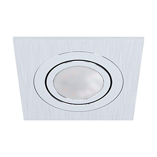 EGLO Areitio Recessed Spotlight Brushed Aluminium Recessed Light with GU10 Socket, LED Bulb Included, Flat, Swivel, L x W 9.5 cm