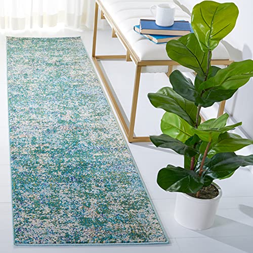 Safavieh Contemporary Rug for Living Room, Dining Room, Bedroom - Madison Collection, Short Pile, in Green and Turquoise, 61 X 244 cm