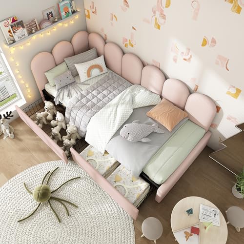 Ball & Cast Single Bed Frame with Storage, 3ft Ottoman Bed with Hydraulic & Metal Slatted Frame, Velvet Upholstered Daybed, 90 * 190cm, Pink, (No Mattress)