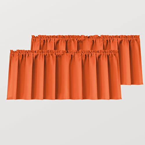 Mrs.Naturall Orange Fall Valance Curtains for Kitchen Over Sink, 2 Pack 16 Inch Rod Pocket Autumn Valances for Living Room Small Window, Pumpkin Color